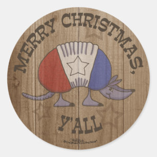 Red, White and Blue Armadillo-Merry Christmas Y'al Classic Round Sticker