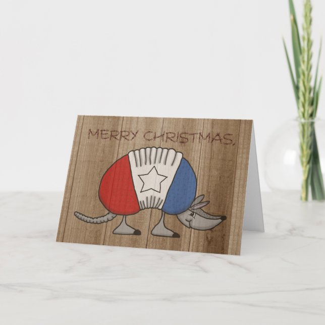 Red, White and Blue Armadillo-Merry Christmas Y'al Holiday Card (Front)