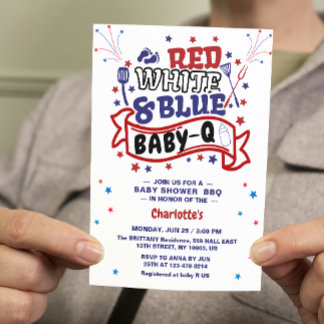 Red White and Blue Baby-Q Boy BBQ Baby Shower Invitation