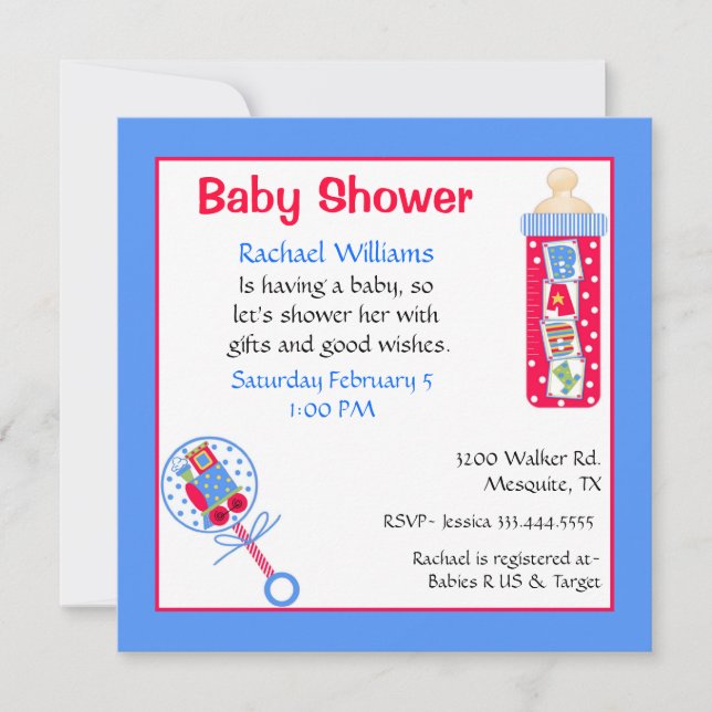 Red, White, and Blue Baby Shower Invitation (Front)