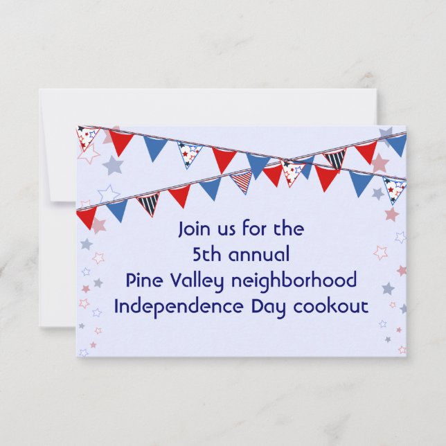 Red White and Blue Banner Cookout Invitation (Front)