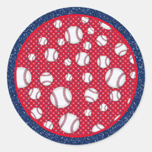 Red White and Blue Baseball Paper Plate Classic Round Sticker