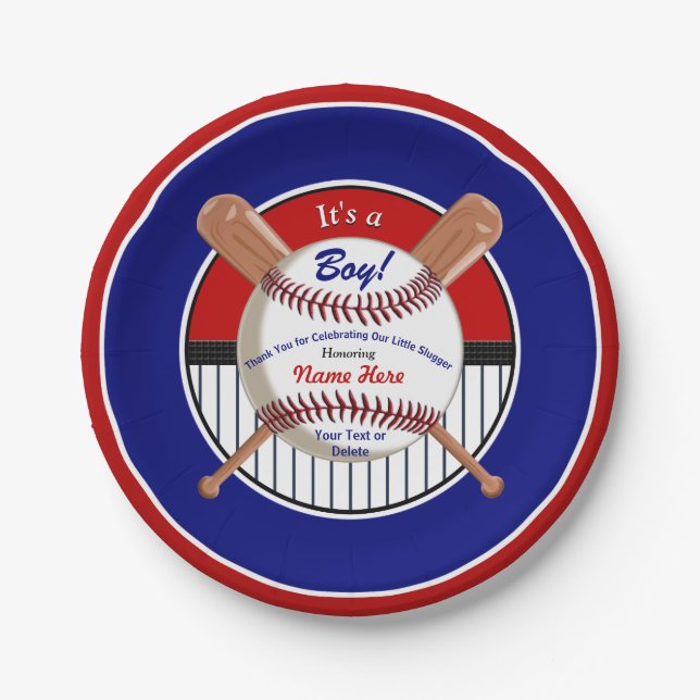 Red, White and Blue Baseball Paper Plates, 2 Sizes Paper Plate (Front)
