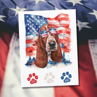 Red White and Blue Basset Hound Dog 4th of July