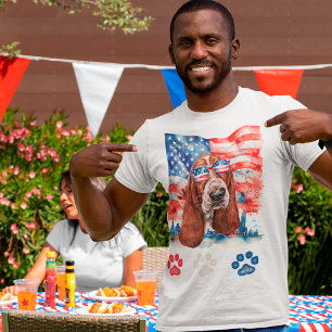 Red White and Blue Basset Hound Dog 4th of July T-Shirt