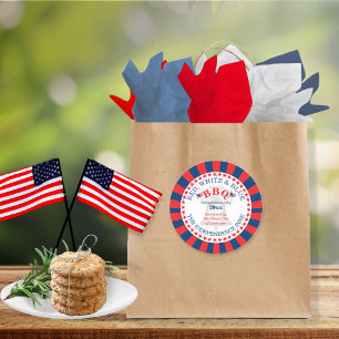 Red, White and Blue BBQ 4th of July Party Classic Round Sticker