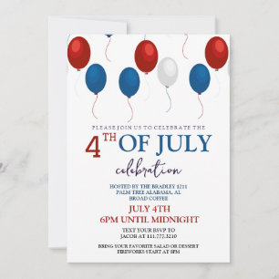 Red White and Blue BBQ Firework 4th of July Party Invitation