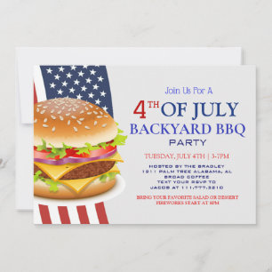 Red White and Blue BBQ Firework 4th of July Party Invitation