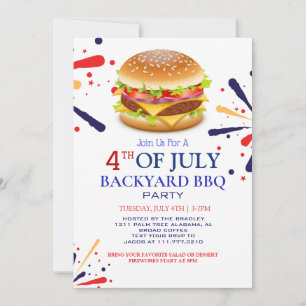 Red White and Blue BBQ Firework 4th of July Party Invitation