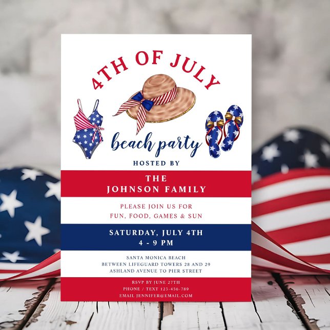 Red White And Blue Beach Party 4th Of July Invitation (Red White And Blue Beach Party 4th Of July Invitation
)