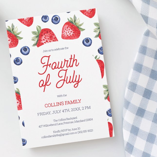 Red White and Blue Berry 4th of July Summer Party Invitation (Red White and Blue Berry 4th of July Summer Party Invitation)