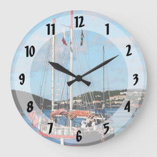 Red, White and Blue Boat at St. Thomas Large Clock