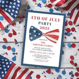 Red, White And Blue Bow 4th Of July Invitation