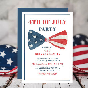 Red, White And Blue Bow 4th Of July Invitation