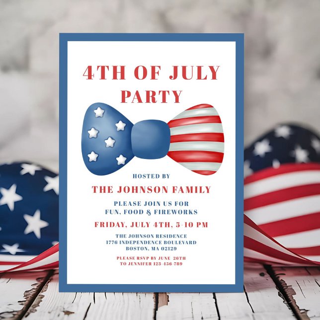 Red, White And Blue Bow 4th Of July Invitation (Red, White And Blue Bow 4th Of July Invitation)