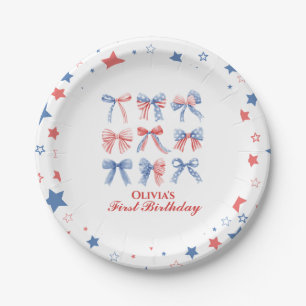 Red, White and Blue Bows fourth of July birthday Paper Plate