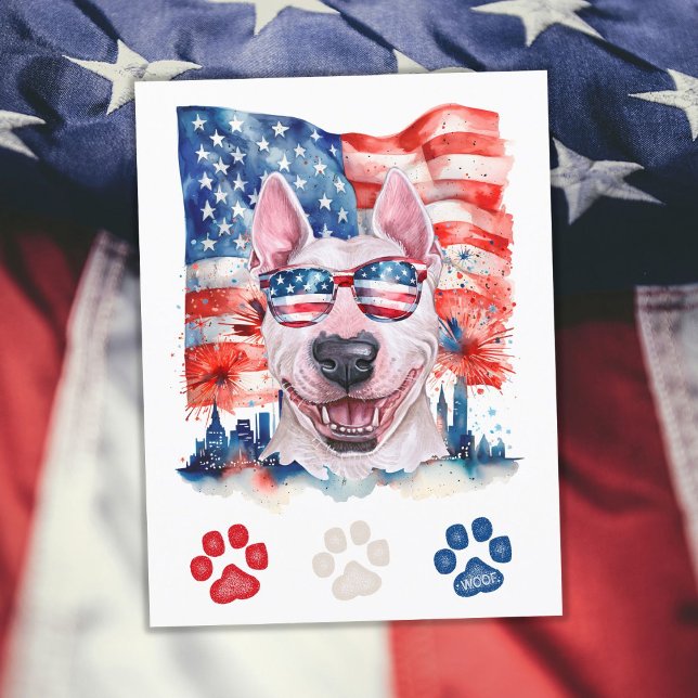 Red White and Blue Bull Terrier Dog 4th of July Holiday Postcard (Creator Uploaded)