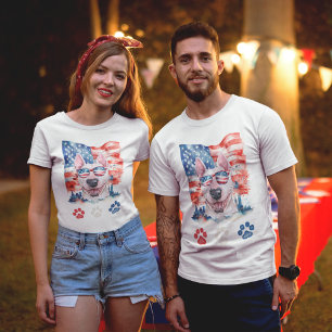 Red White and Blue Bull Terrier Dog 4th of July T-Shirt