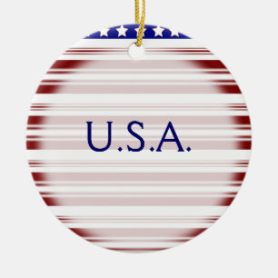 Red White and Blue Candystripe Memorial Day Ceramic Tree Decoration