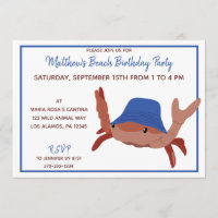 Red, White and Blue Cartoon Crab Beach Party