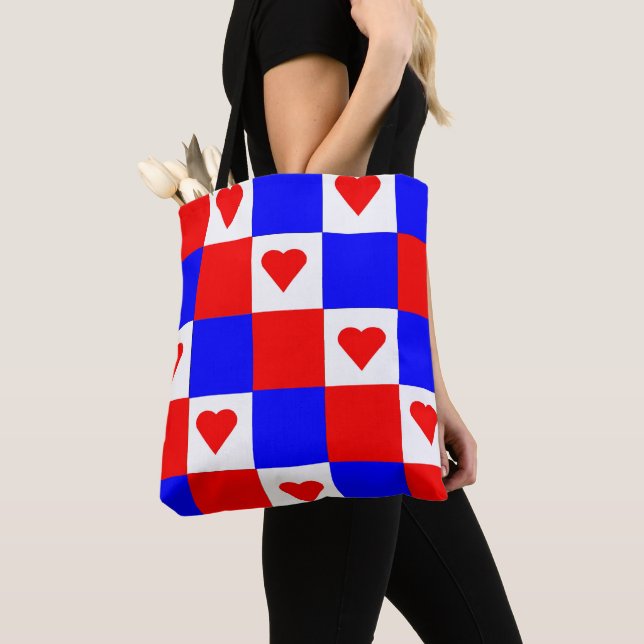Red, White and Blue Checkers Tote Bag (Close Up)
