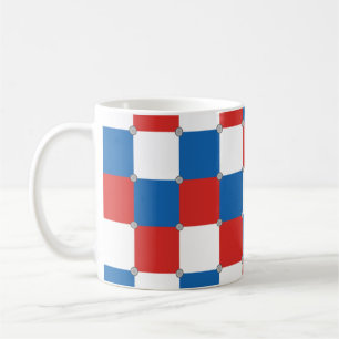 Red white and blue chequered pattern coffee mug