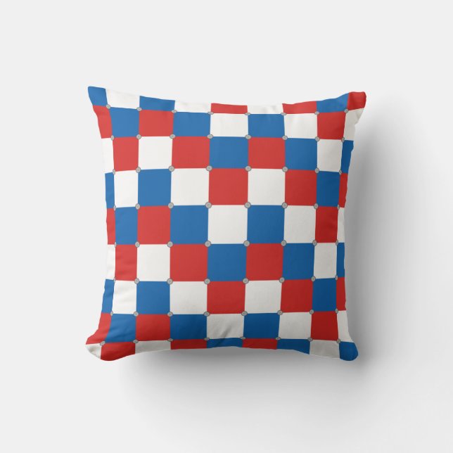 Red white and blue chequered pattern cushion (Front)