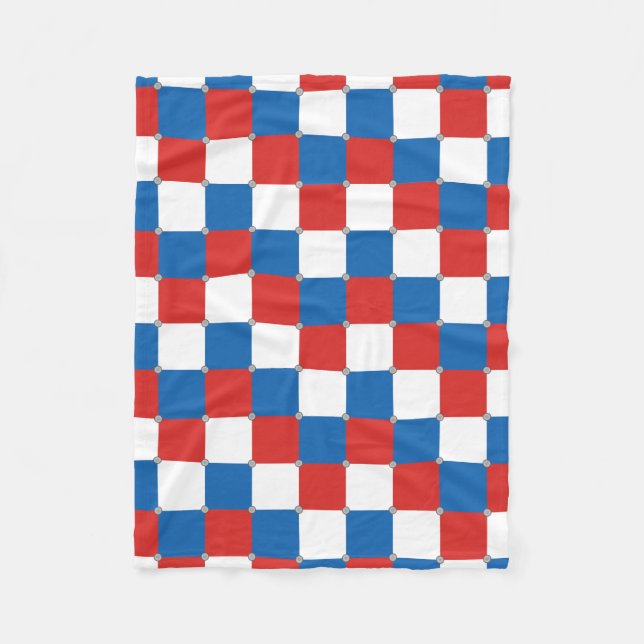 Red white and blue chequered pattern fleece blanket (Front)