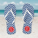 Red White and Blue Chevron Monogram<br><div class="desc">Custom printed flip flop sandals with a stylish modern chevron pattern and your custom monogram or other text in a circle frame. Click Customise It to change text fonts and colours or add your own images to create a unique one of a kind design!</div>