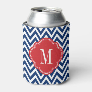Red White and Blue Chevron Monogram Can Cooler