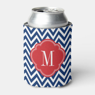 Red White and Blue Chevron Monogram Can Cooler