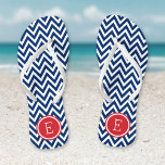 Red White and Blue Chevron Monogram Jandals<br><div class="desc">Custom printed flip flop sandals with a stylish modern chevron pattern and your custom monogram or other text in a circle frame. Click Customise It to change text fonts and colours or add your own images to create a unique one of a kind design!</div>