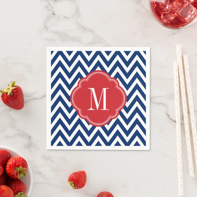 Red White and Blue Chevron Monogram Napkin (Insitu)