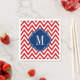 Red White and Blue Chevron Monogram Napkin