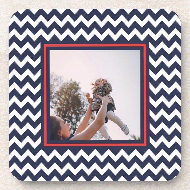 Red, White, and Blue Chevron Pattern with Photo Coaster (Front)