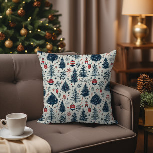 Red White and Blue Christmas Holiday Home Hygge Cushion
