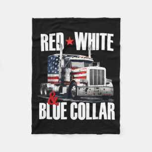 Red White And Blue Collar Patriotic Trucker Usa Fleece Blanket