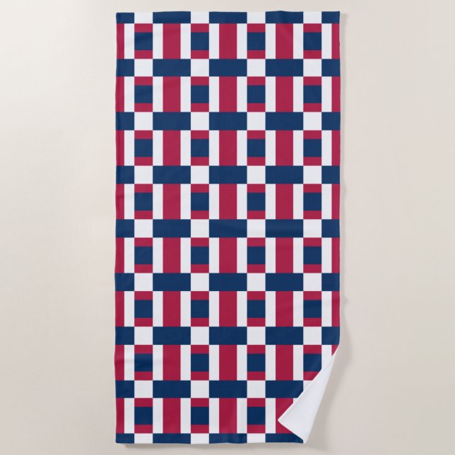 Red White And Blue Colour Block Print Beach Towel (Front)