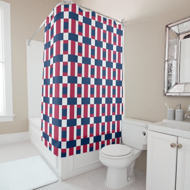 Red White And Blue Colour Block Print Shower Curtain (In Situ)