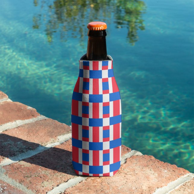 Red White And Blue Colour Blocked Print  Bottle Cooler (In Situ Pool)