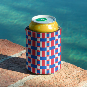 Red White And Blue Colour Blocked Print  Can Cooler