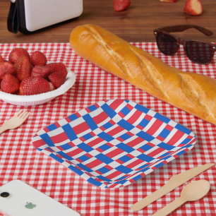 Red White And Blue Colour Blocked Print Paper Plate