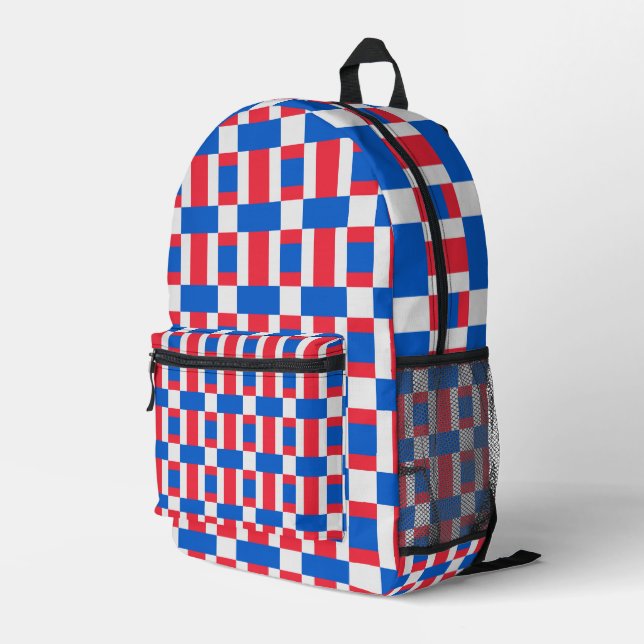 Red White And Blue Colour Blocked Print  Printed Backpack (Back Corner Right)
