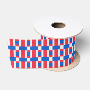 Red White And Blue Colour Blocked Print Satin Ribbon