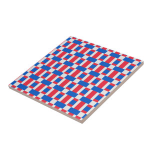 Red White And Blue Colour Blocked Print Tile