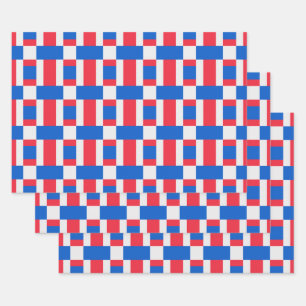 Red White And Blue Colour Blocked Print Wrapping Paper Sheet