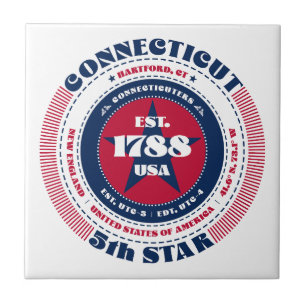 Red, White, and Blue Connecticut Ceramic Tile
