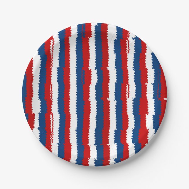 Red, White and Blue Cool Stripe Paper Plate (Front)