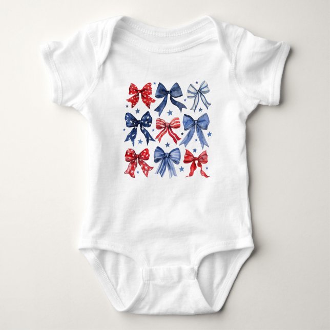 Red White and Blue Coquette Bows Baby Bodysuit (Front)