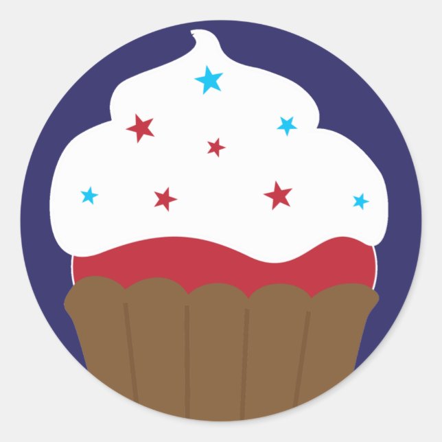 Red White and Blue Cupcake Classic Round Sticker (Front)